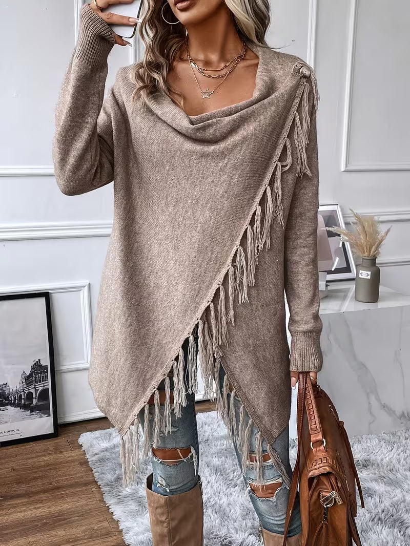 Busra - Cardigan Con Scollo Drappeggiato E Bordi Con Frange