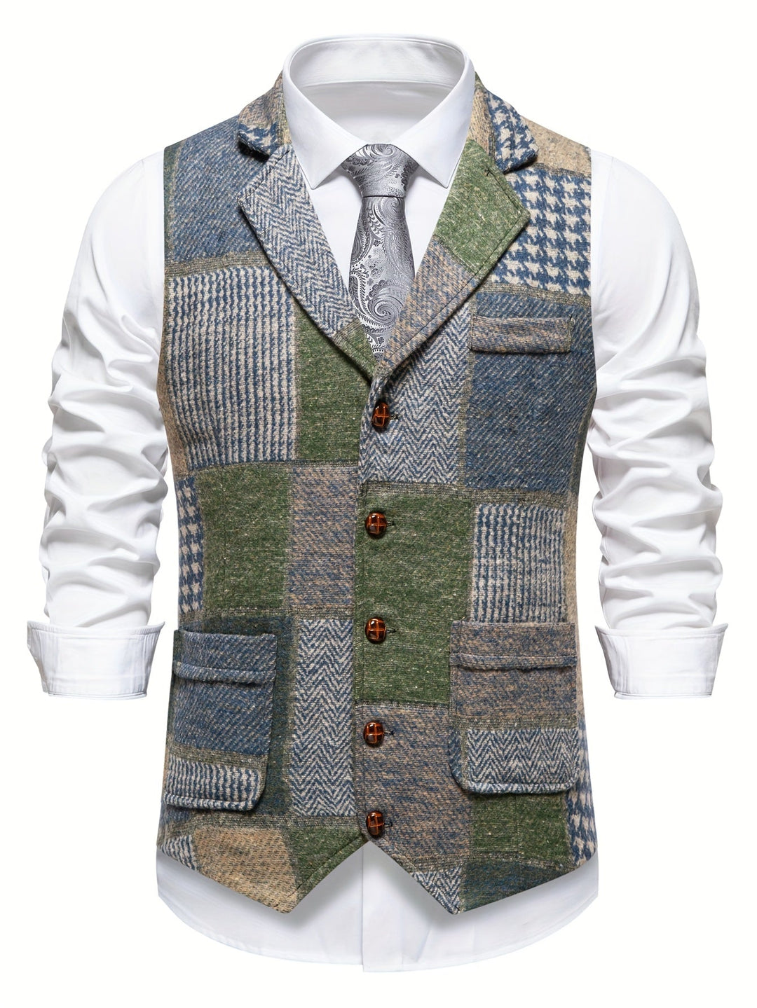 Saverse - Gilet In Tweed A Spina Di Pesce Patchwork