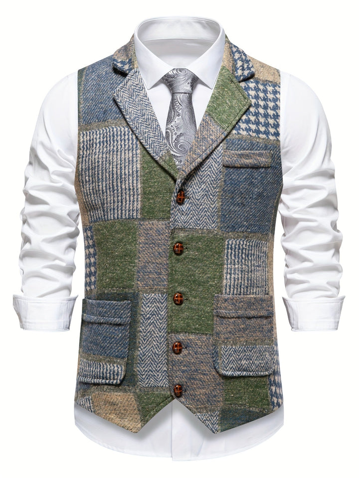 Saverse - Gilet In Tweed A Spina Di Pesce Patchwork