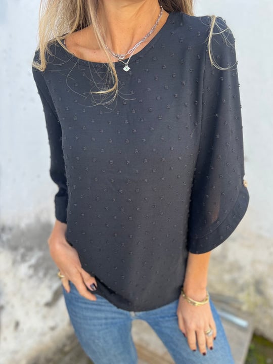Lyutsiya - Camicia Casuale Con Polsini Grandi Ricamati A Girocollo