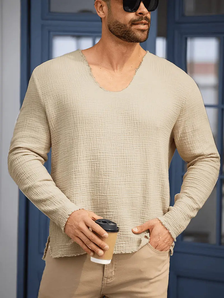Demetrio - Camicia Casual Comoda a Maniche Lunghe Con Scollo a V