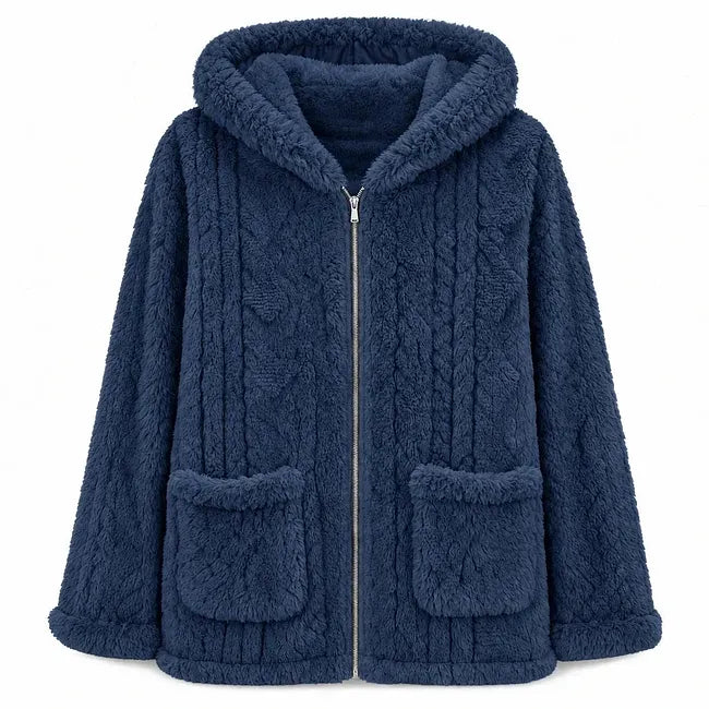 Nazija - Cardigan Casual in Peluche Con Cappuccio