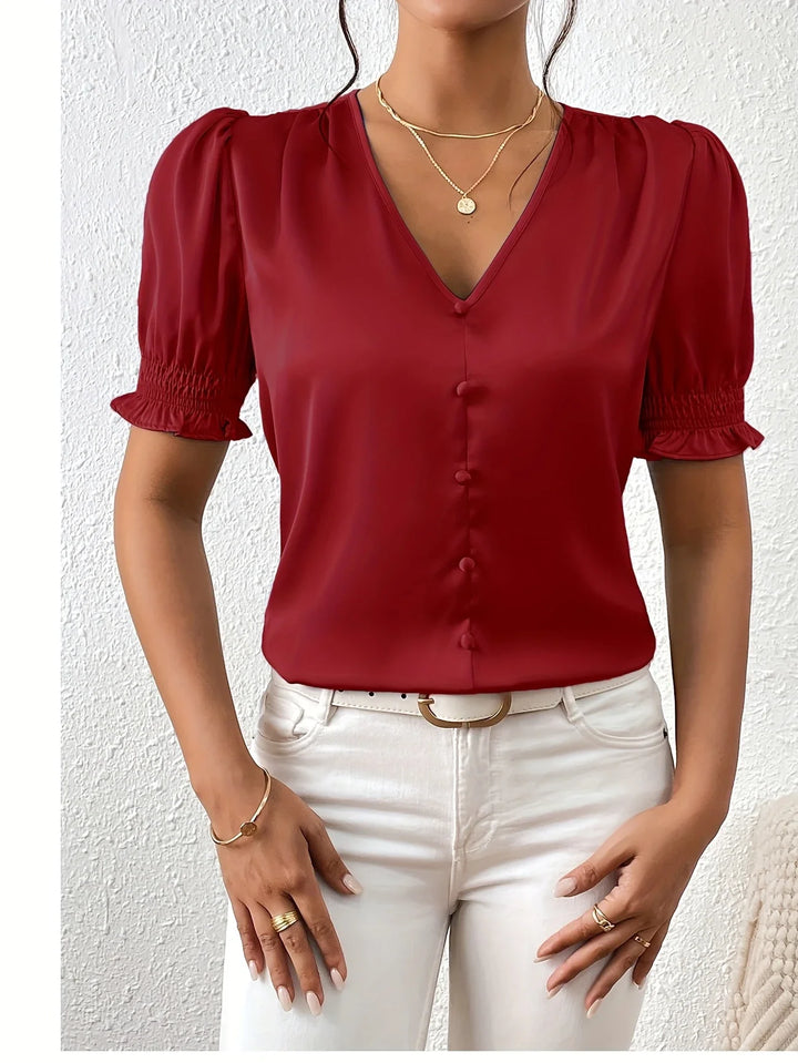 Abella - Elegante Camicetta Con Scollo a V e Maniche a Sbuffo