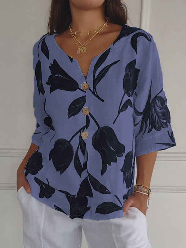 Despoina - Elegante Top Con Stampa Floreale e Bottoni
