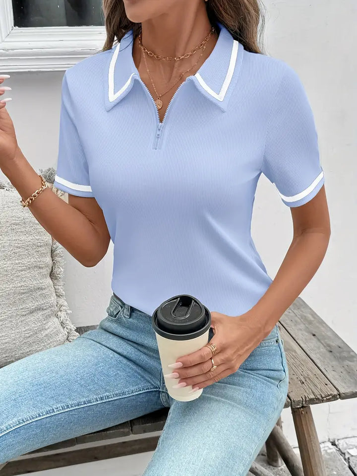 Vasilka - Elegante Top a Maniche Corte Con Colletto