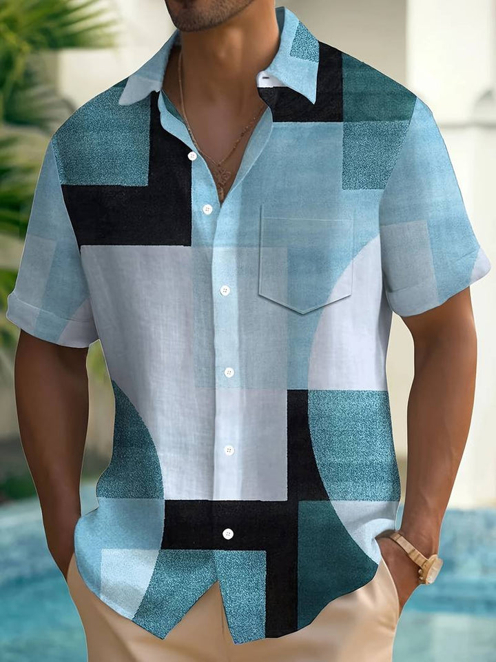 Boucher - Camicia a Maniche Corte Con Stampa Geometrica Vintage E Bottoni