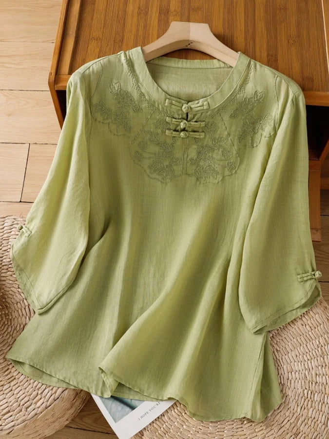Nozilia - Top In Cotone e Lino Con Stampa Floreale