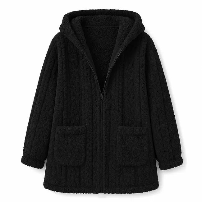 Nazija - Cardigan Casual in Peluche Con Cappuccio