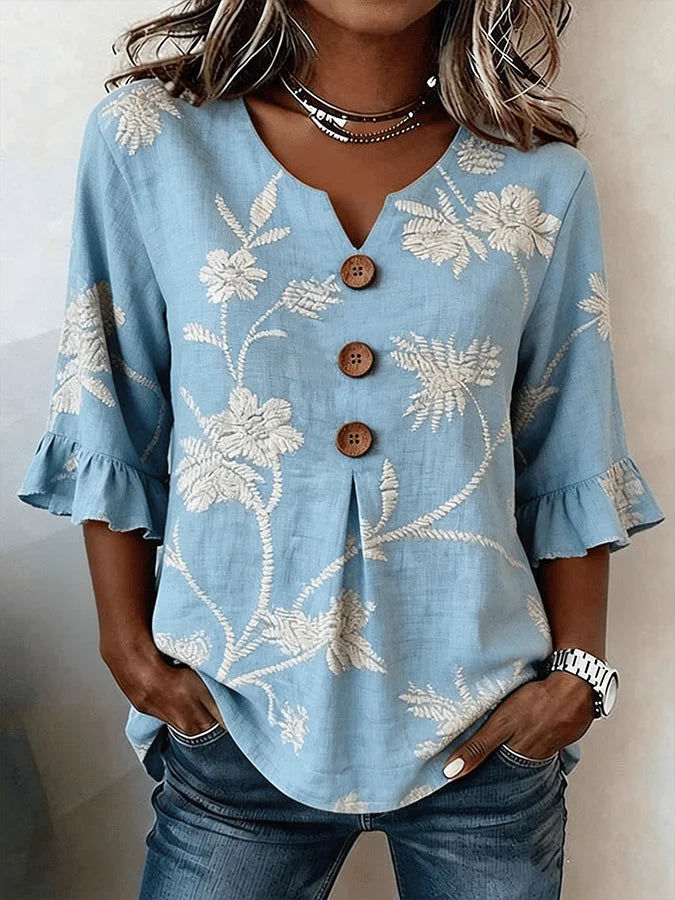 Bisila - Camicia Con Ricami Floreali e Maniche a Balze