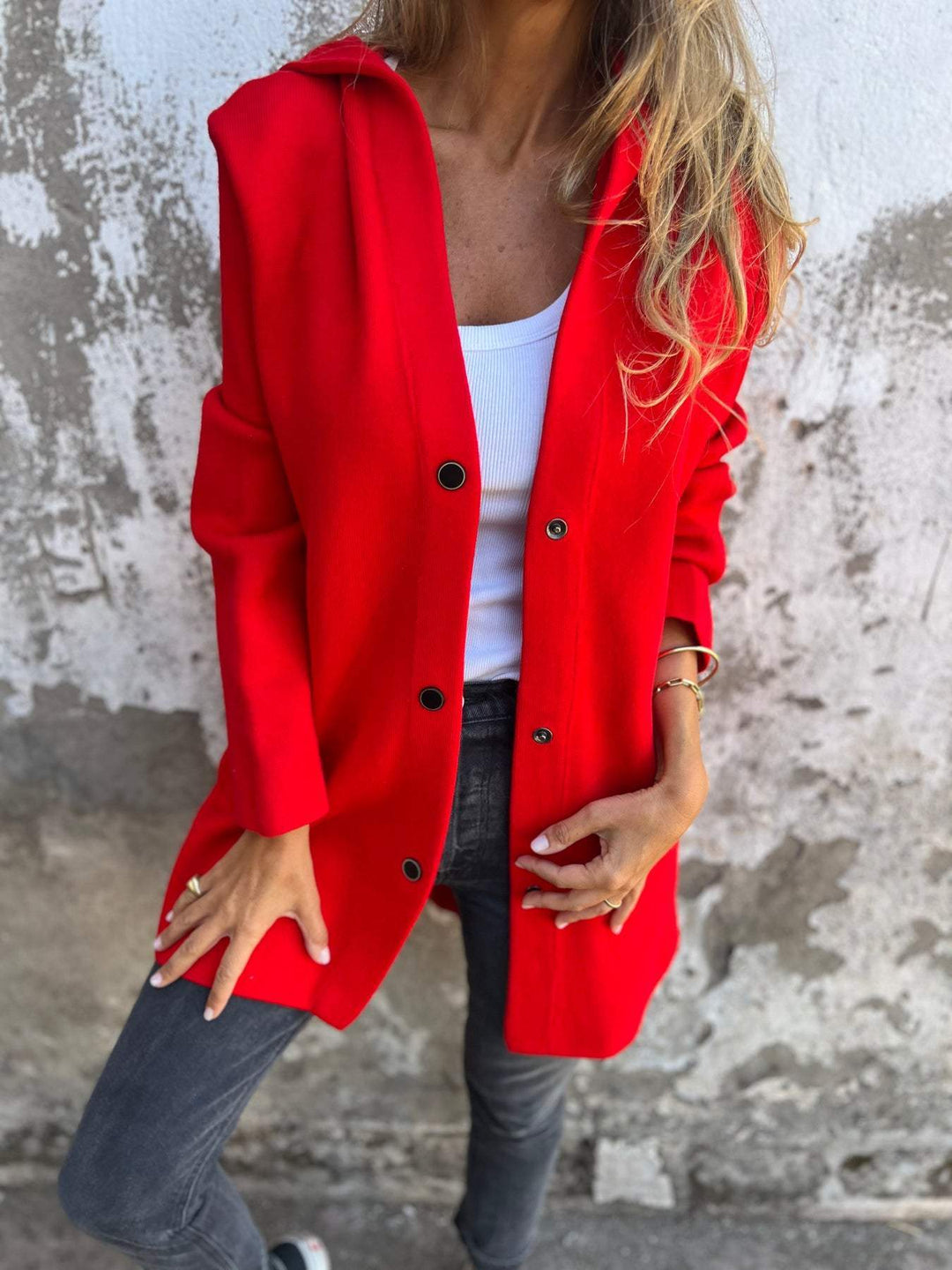 Isolde - Cardigan con Cappuccio e Bottoni sul Davanti
