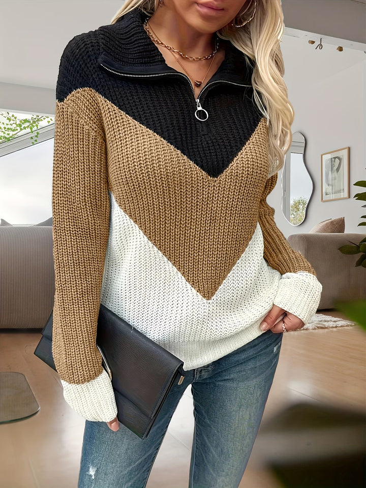 Fagina - Elegante Maglione Lavorato a Maglia Con Mezza ZIP