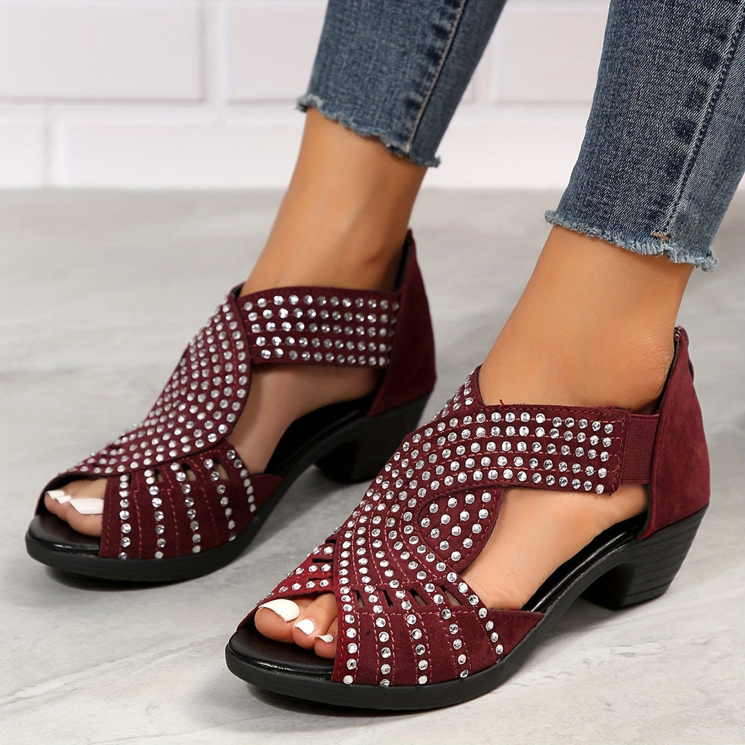 Denuta - Sandali Con Zeppa e Punta Aperta Decorati Con Strass