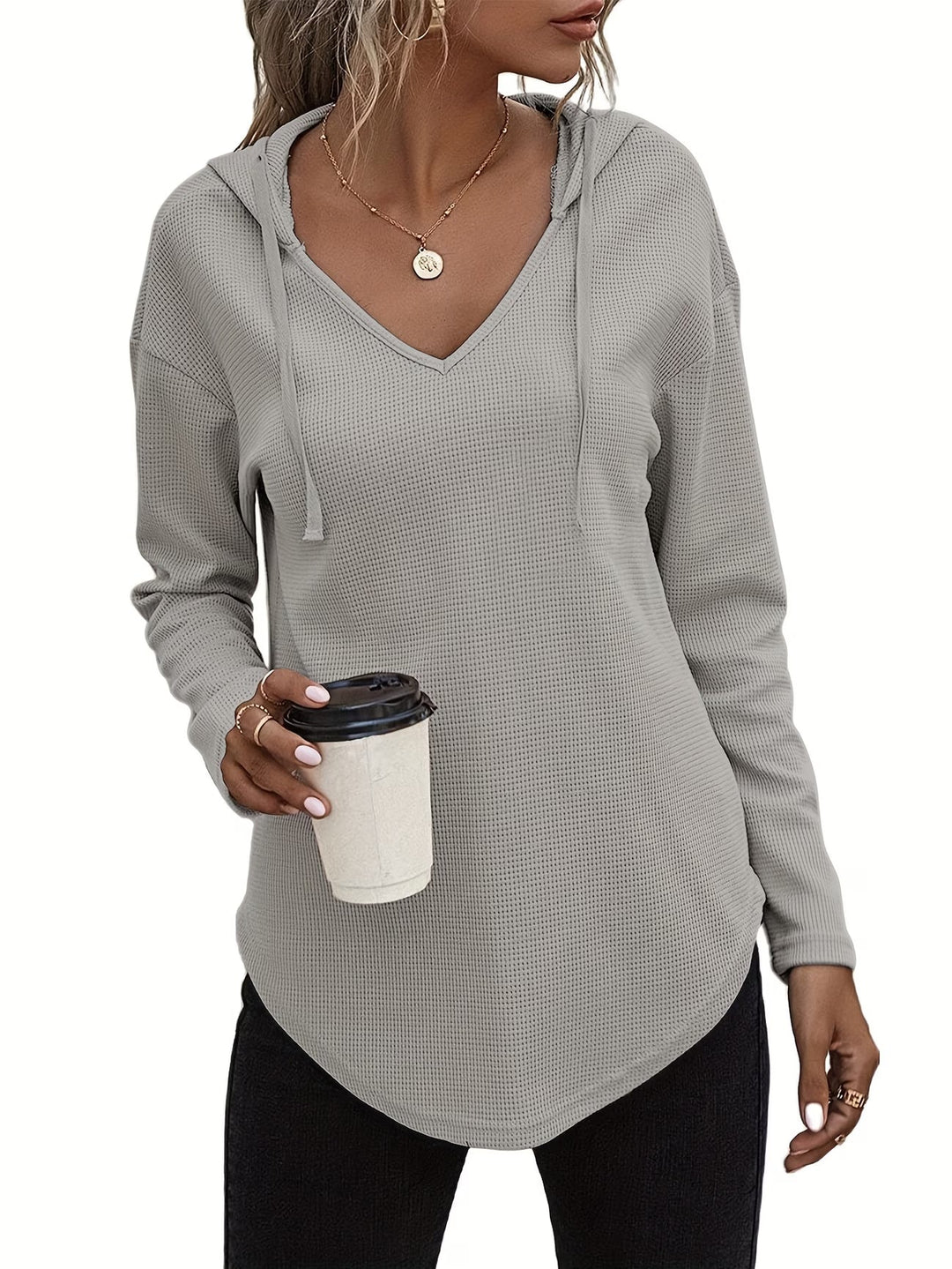 Seonie - Felpa Con Cappuccio a Maniche Lunghe E Scollo a V
