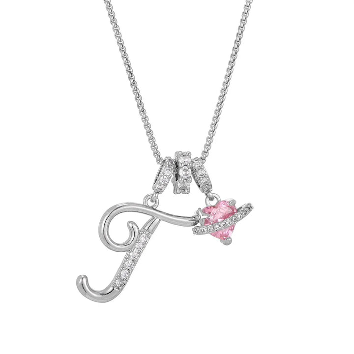 Nerute - Collana Con Iniziale e Ciondolo a Forma di Cuore Rosa