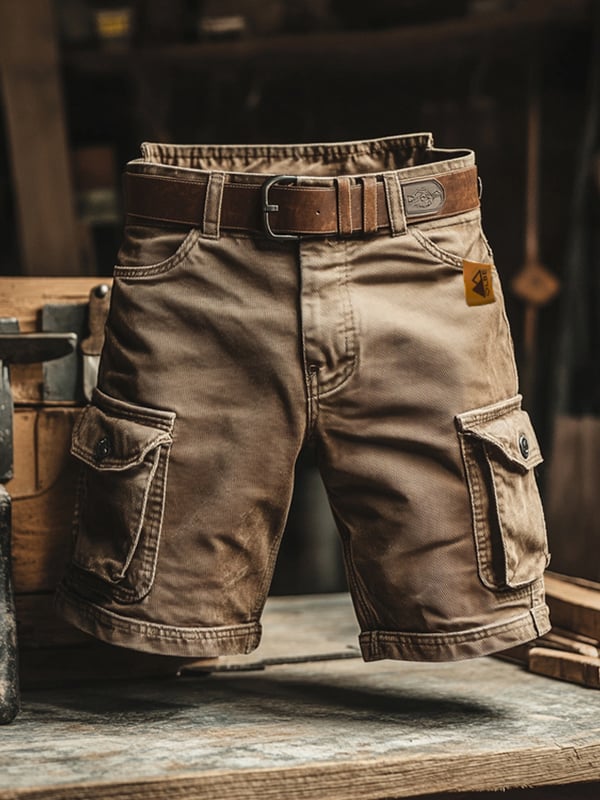 Pantaloncini cargo multiuso da uomo in tessuto ripstop retrò per attività outdoor