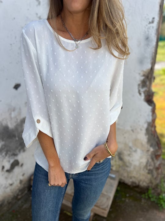 Lyutsiya - Camicia Casuale Con Polsini Grandi Ricamati A Girocollo