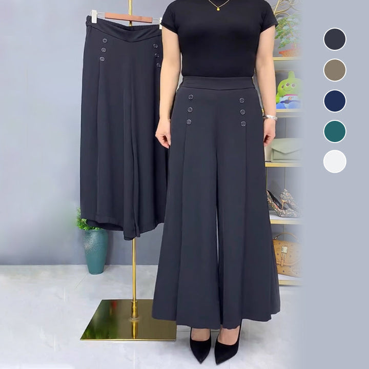 Malou - Elegante Plissettato Gamba Larga Pantalone