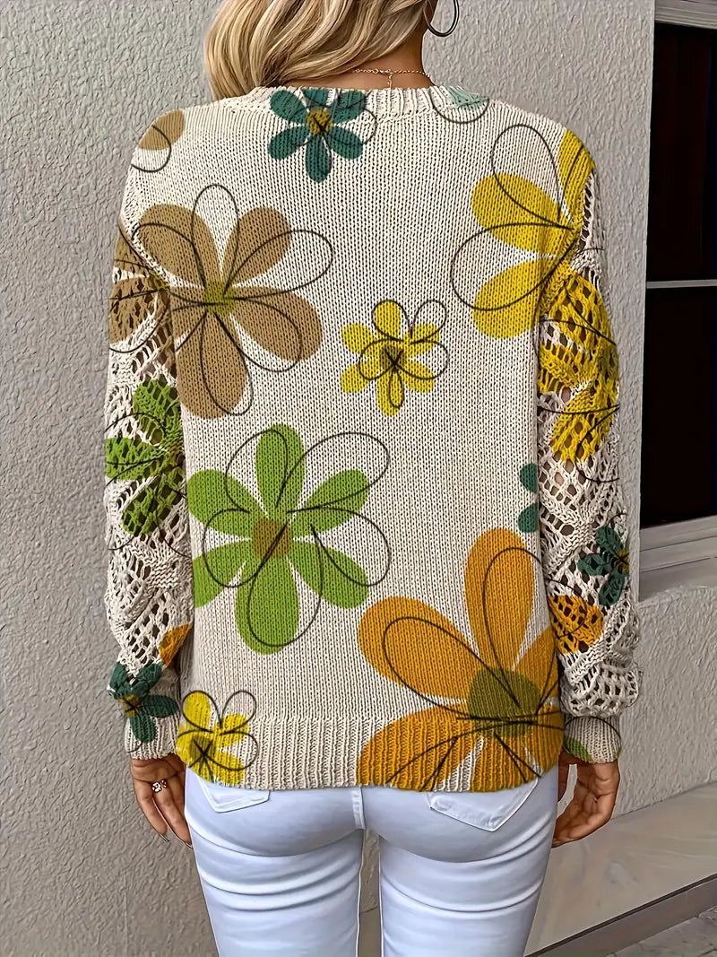 Marzena - Elegante Maglione a Maniche Lunghe Con Stampa Floreale