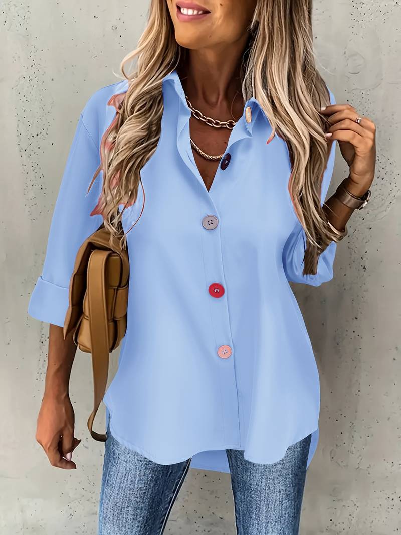 Lasangi - Camicia Casual a Maniche Lunghe Con Bottoni Multipli