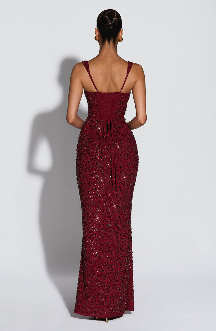 Rekina - Abito Lungo Con Scollo Quadrato e Paillettes