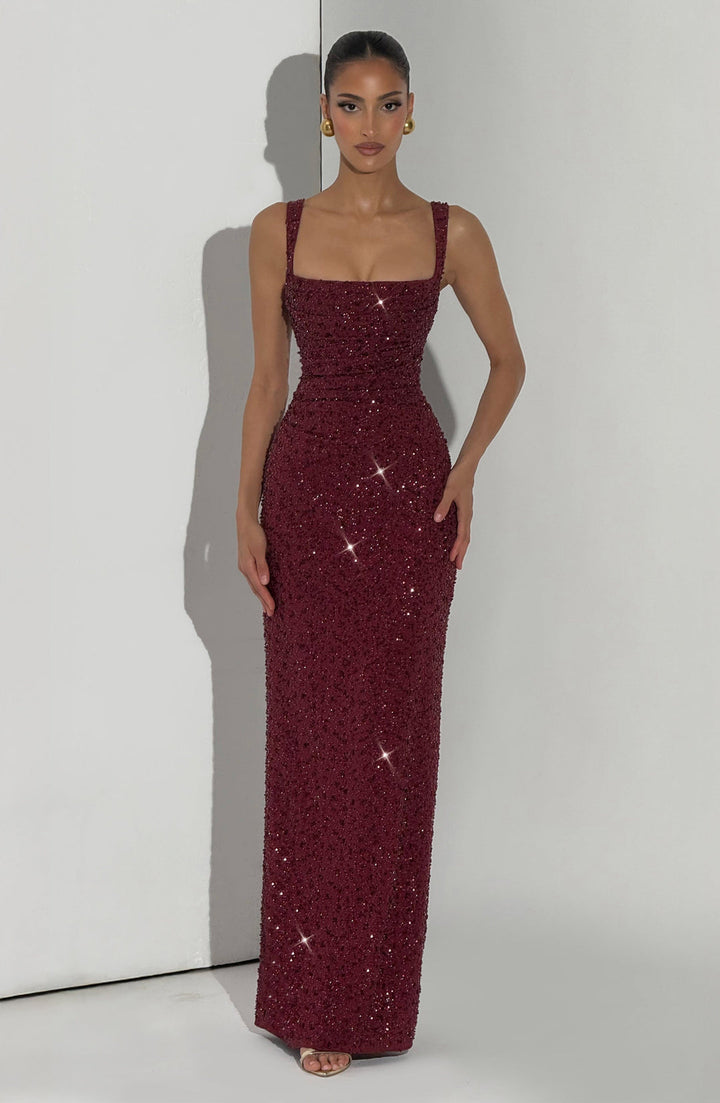 Rekina - Abito Lungo Con Scollo Quadrato e Paillettes