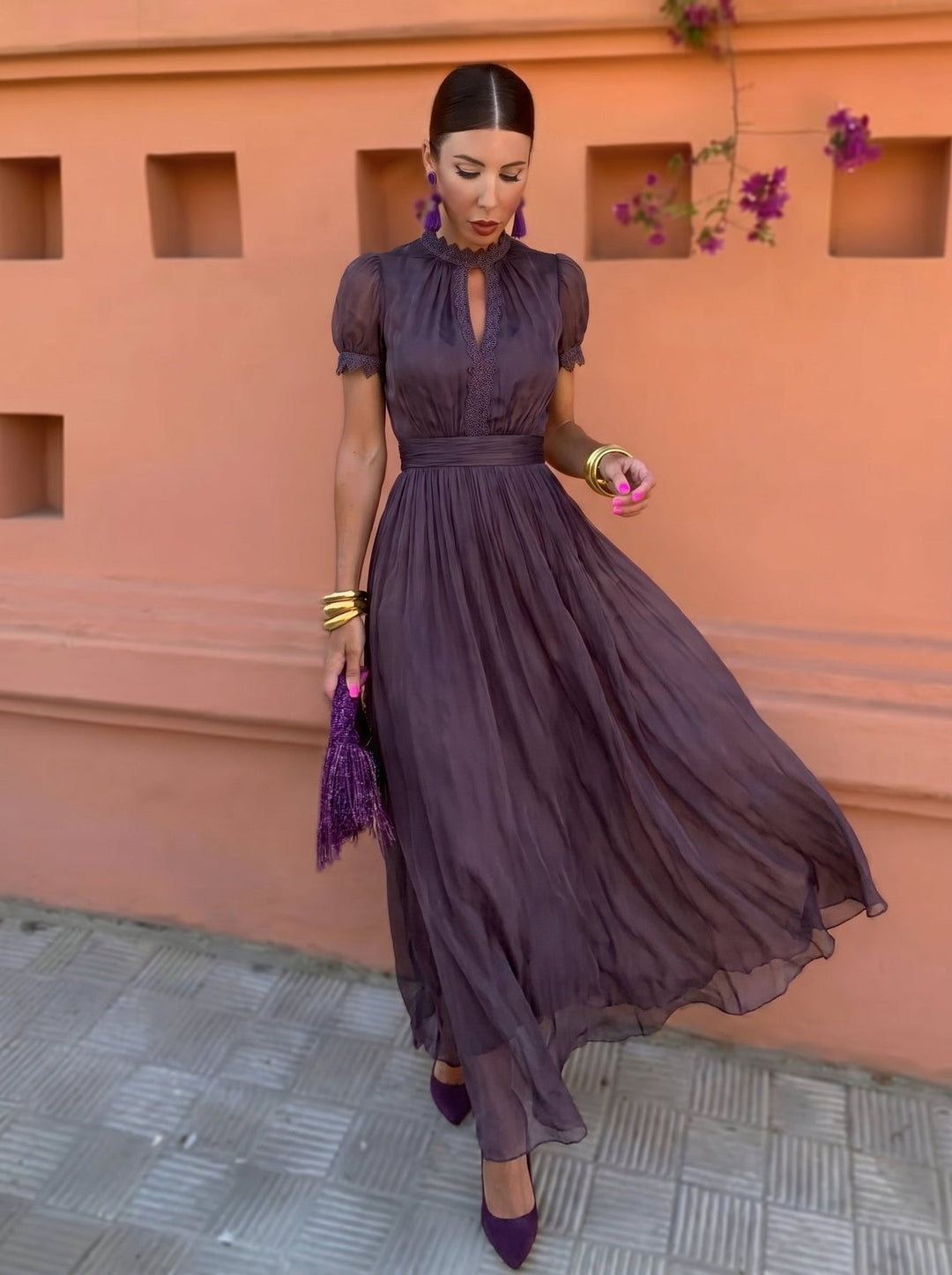 Eshley - Abito Lungo Vintage in Chiffon