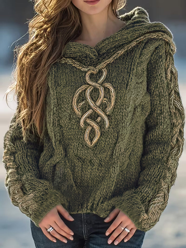 Cypriana - Elegante Maglione Lavorato a Maglia Con Cappuccio