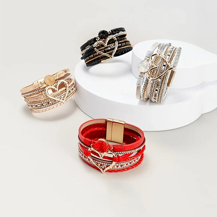 Joely - Bracciale In Pelle Multistrato Con Disegno a Cuore