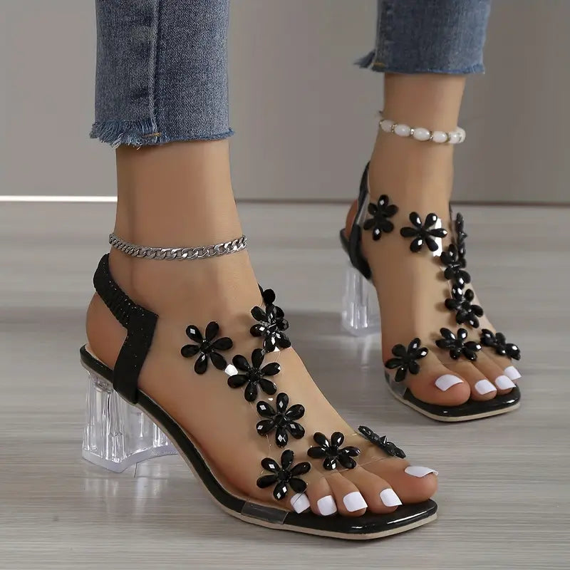 Graciela - Sandali Con Tacco Alto Cristalli Floreali