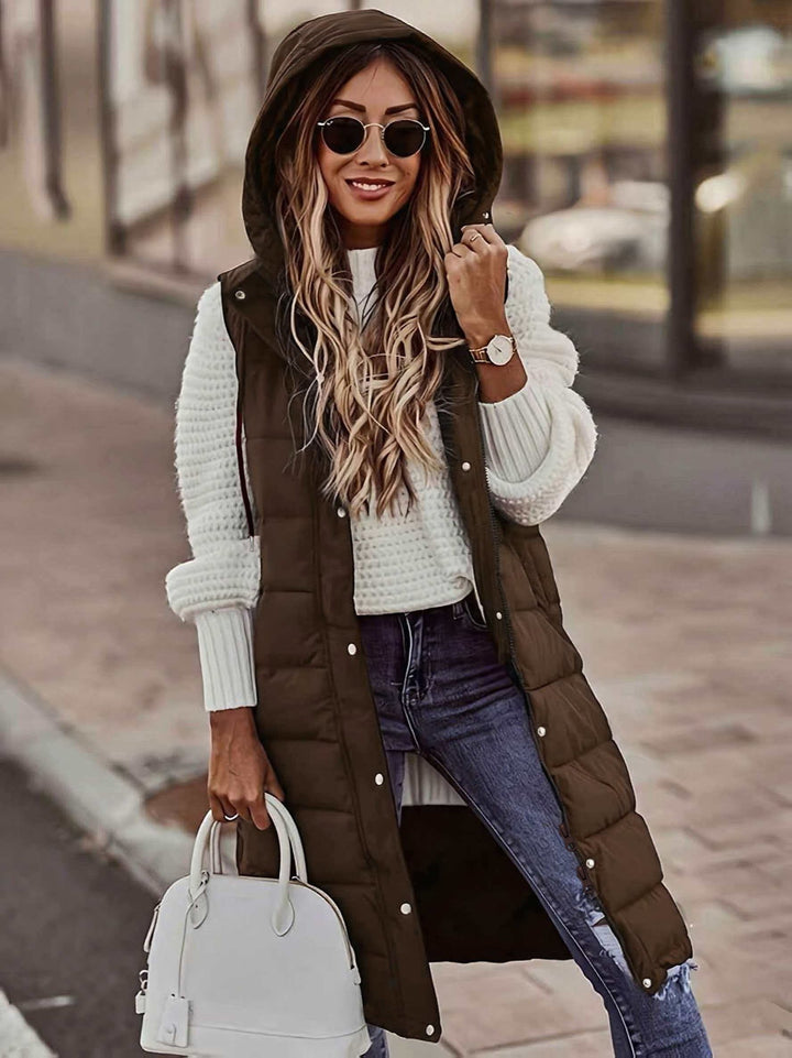 Maryanne - Gilet Imbottito Lungo Con Cappuccio e Tasche