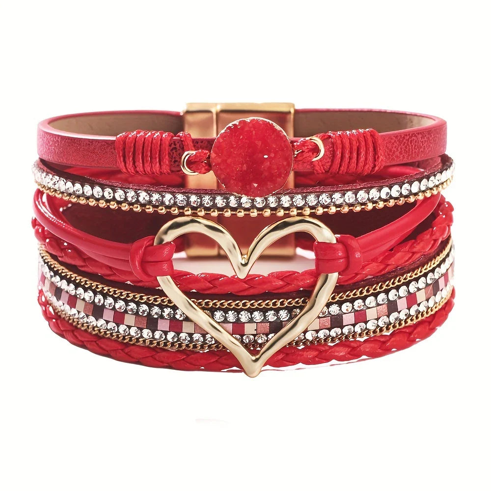 Joely - Bracciale In Pelle Multistrato Con Disegno a Cuore