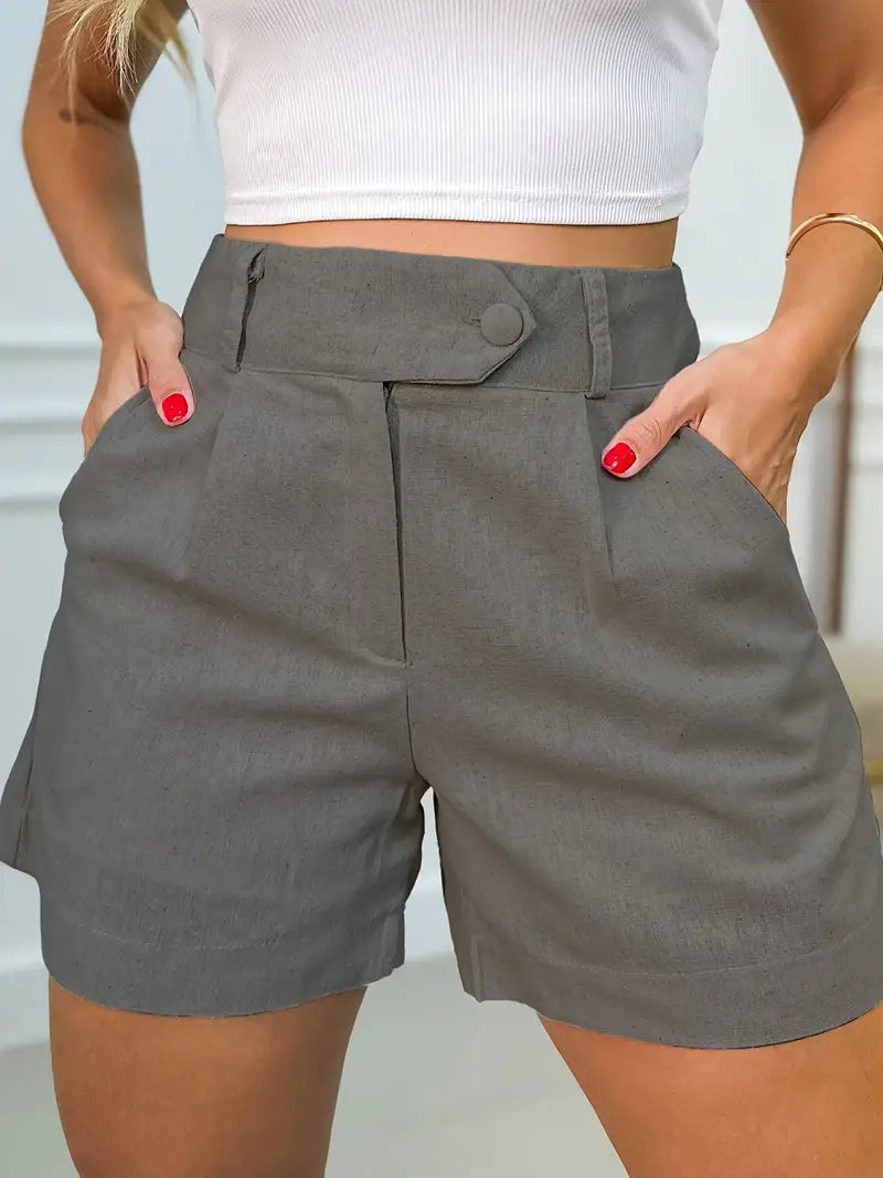 Annora - Pantaloncini Casuale a Vita Alta Con Bottoni