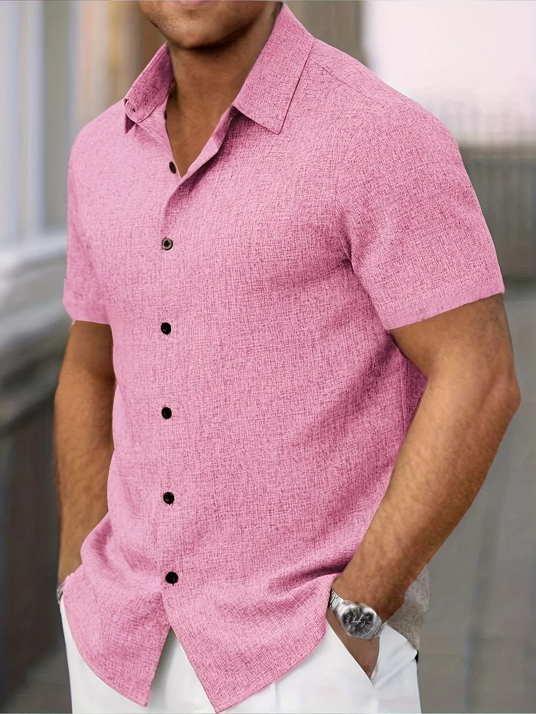 Dwight - Camicia Leggera In Misto Lino A Maniche Corte