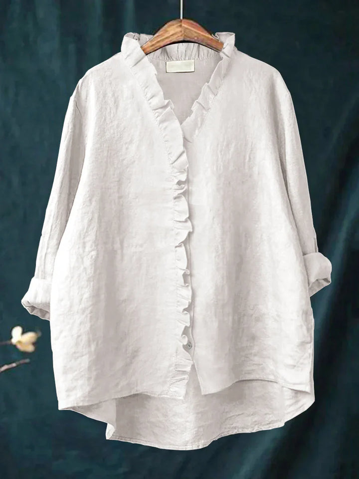 Sanela - Camicia Casual con Volant in Cotone e Lino