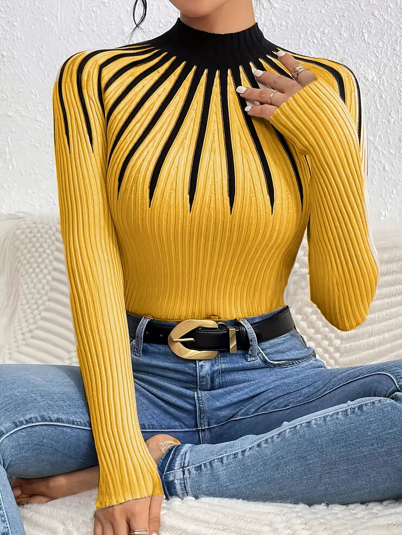 Maider - Elegante Maglione a Maniche Lunghe Con Collo Alto