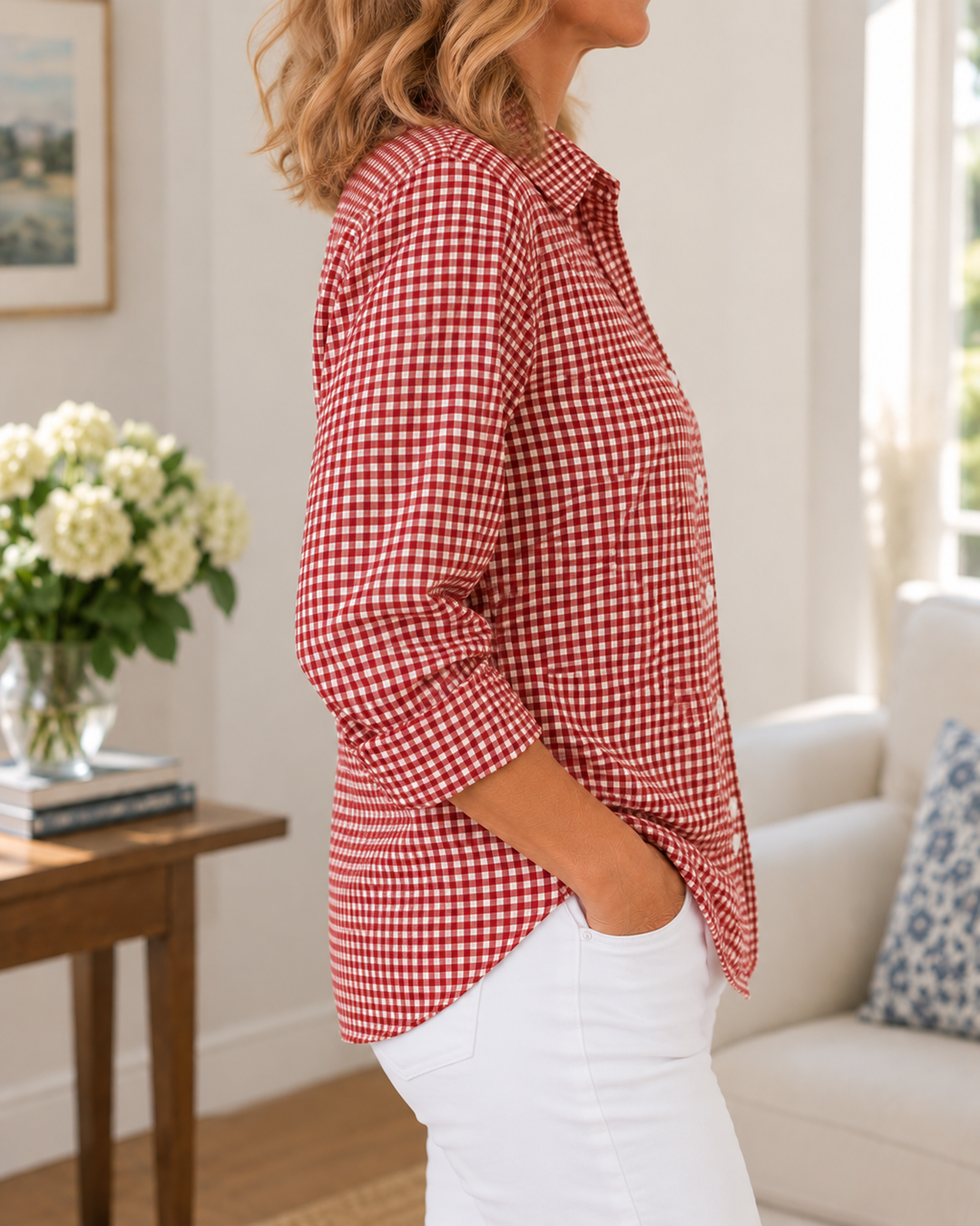 Colien - Camicia a Maniche Lunghe a Quadretti Con Bottoni