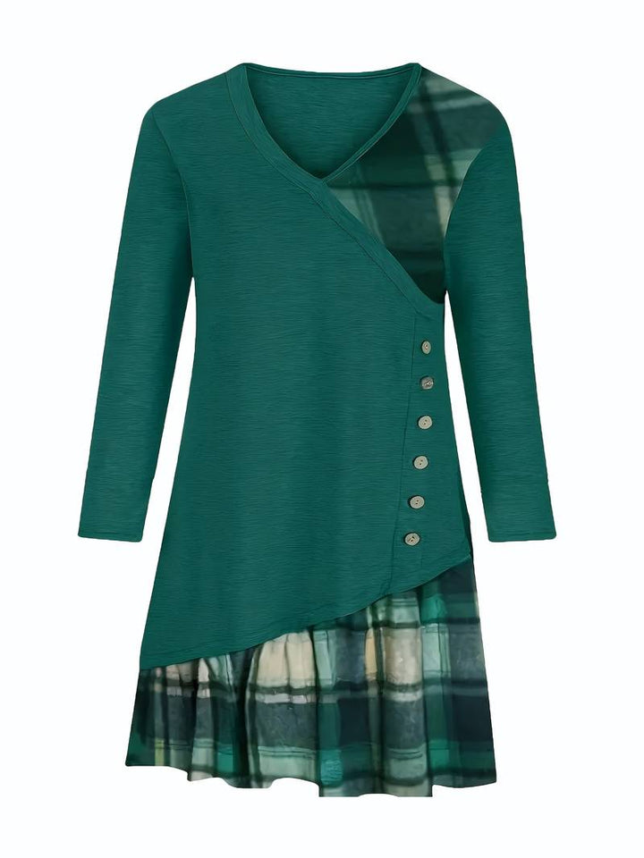 Alinor - Abito Casual a Maniche Lunghe Con Patchwork a Quadri