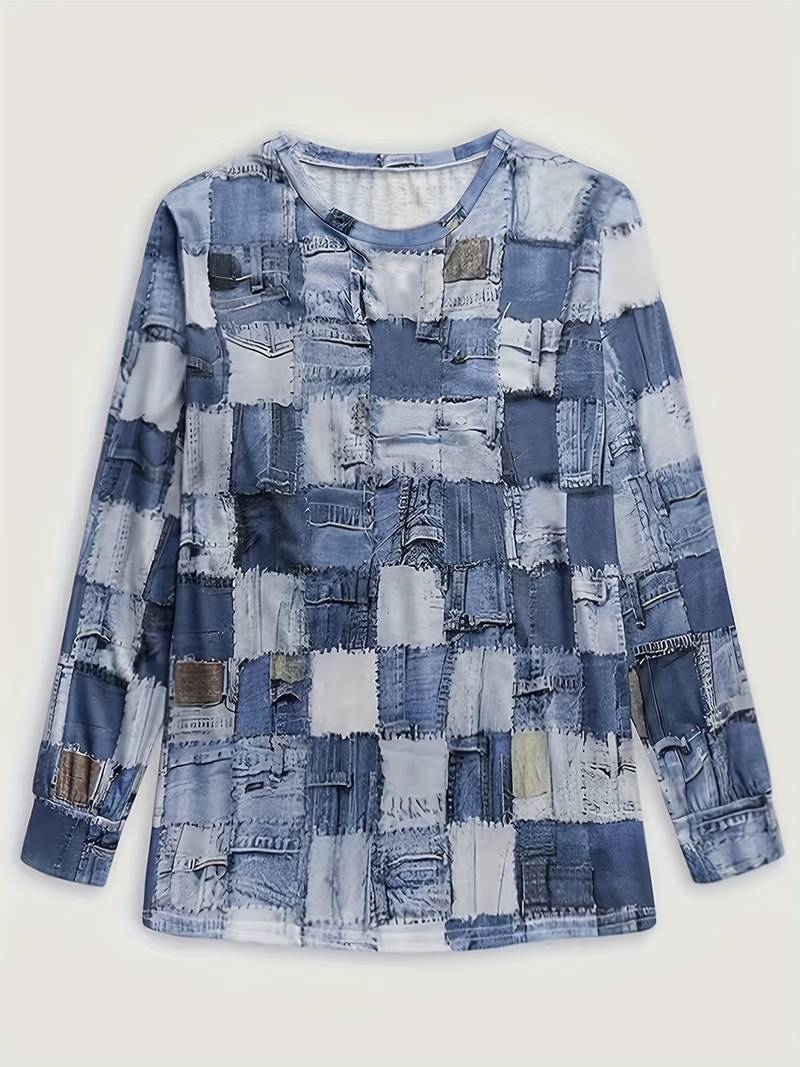 Talya - Top Casual a Maniche Lunghe Con Stampa a Quadri