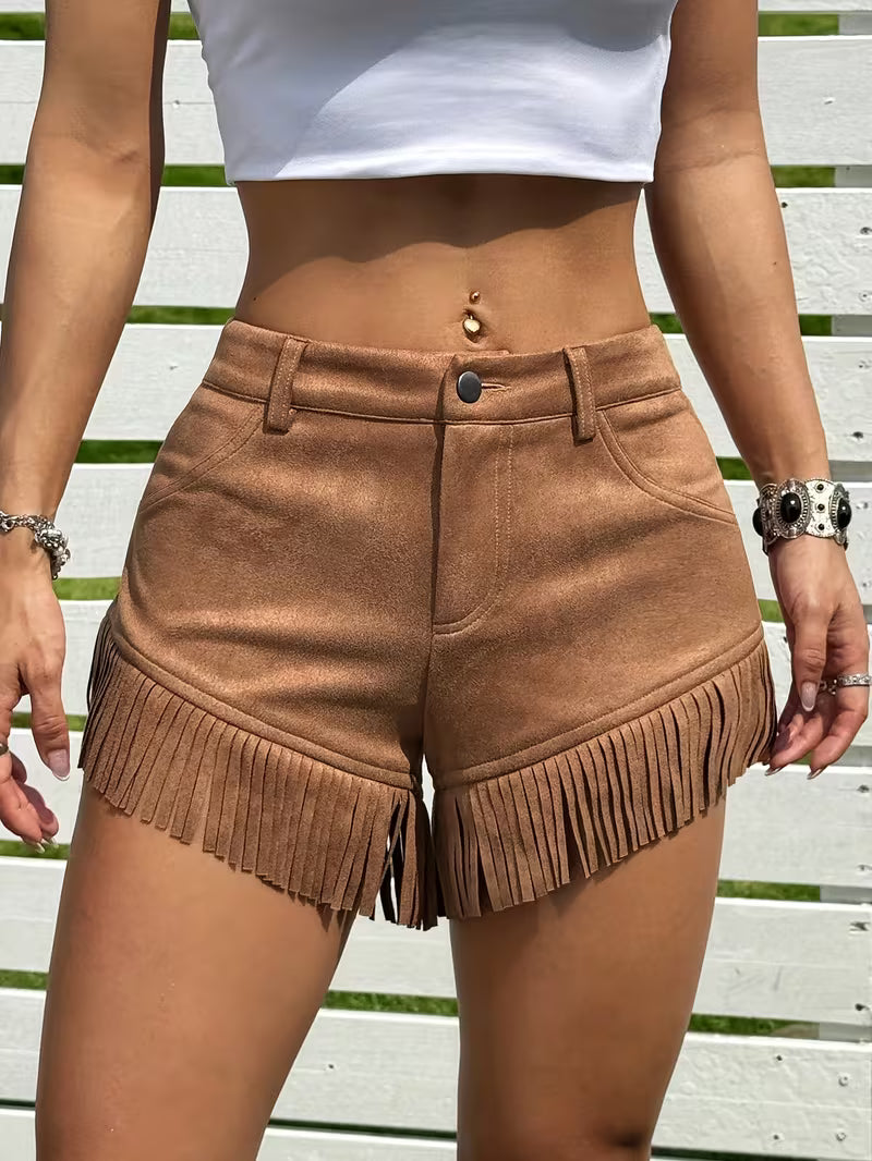 Wiliya - Pantaloncini Vintage a Vita Bassa Con Frange