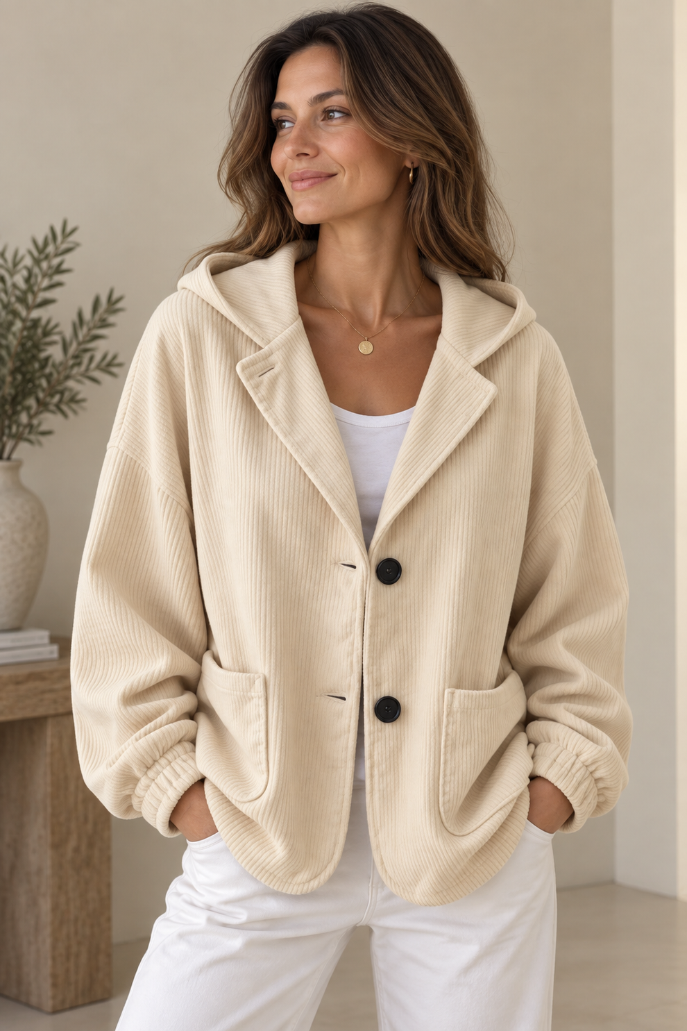 Nalina - Giacca Oversize Con Cappuccio in Velluto a Coste
