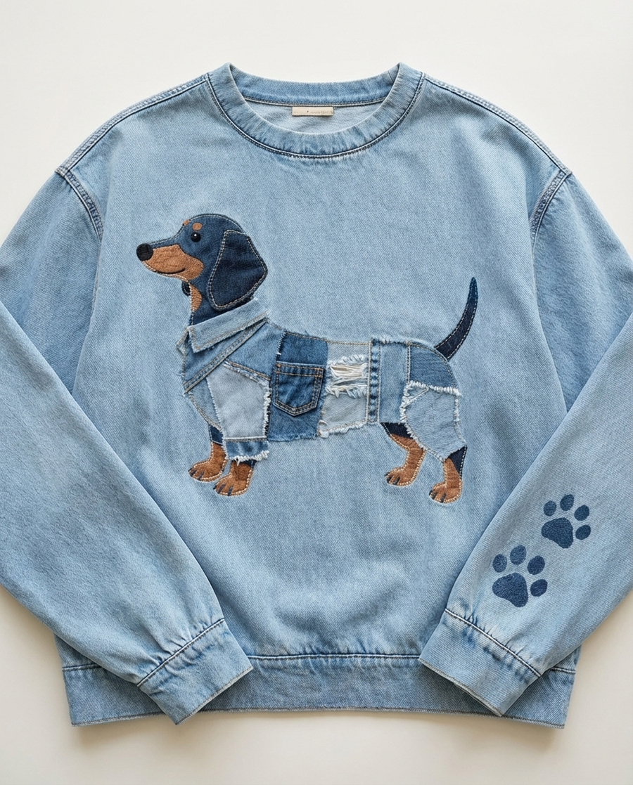 Celini - Felpa in denim con Motivo Bassotto