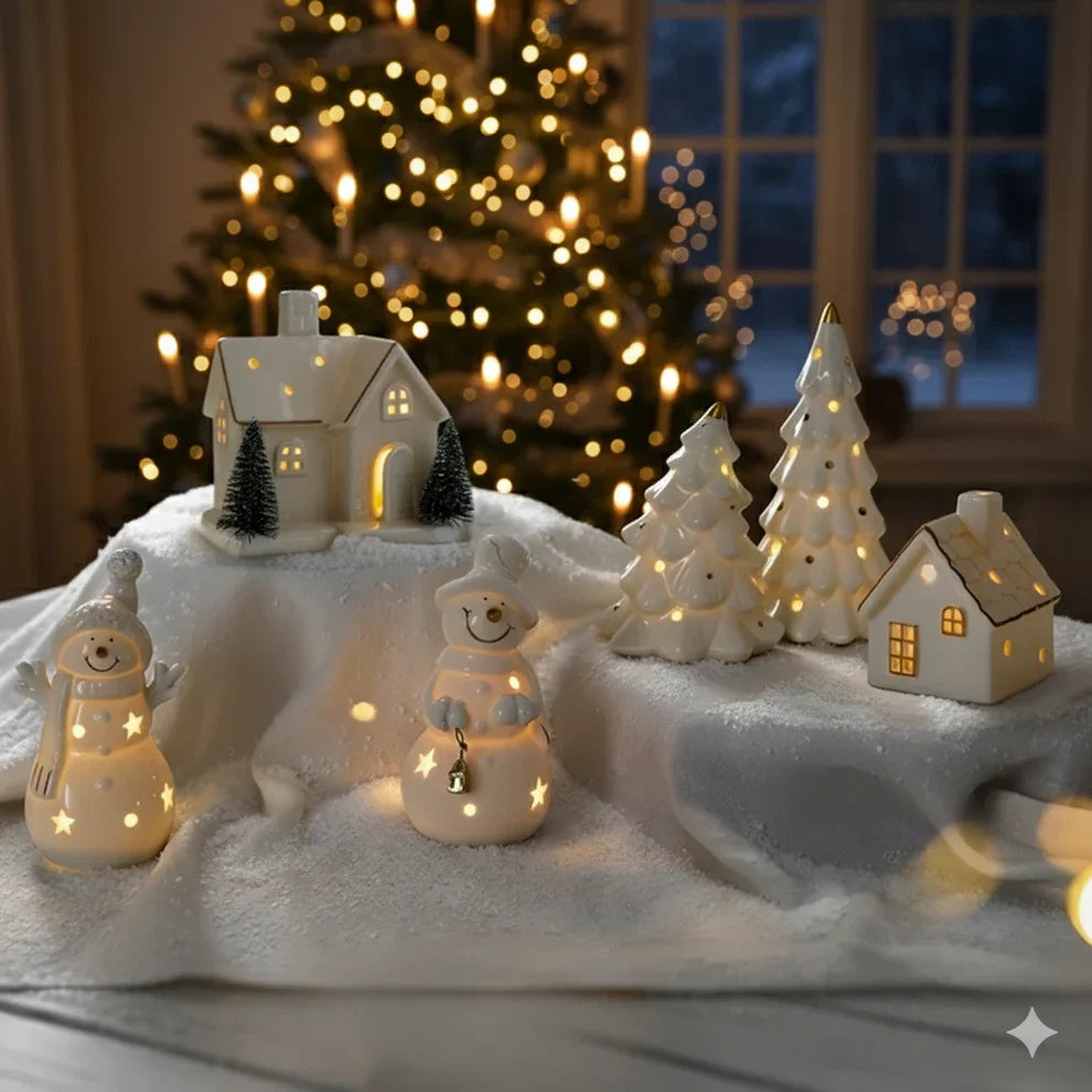 SnowLume - Set Decorativo Natalizio In Ceramica Con Luci LED