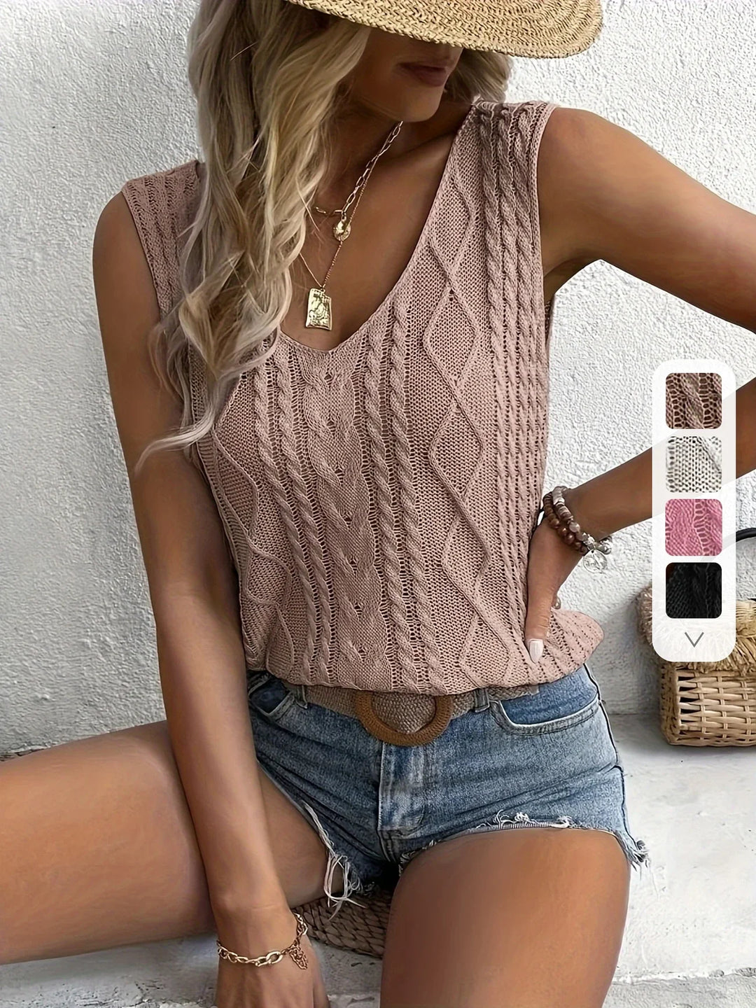Juno - Top Casual Senza Maniche Con Scollo a V