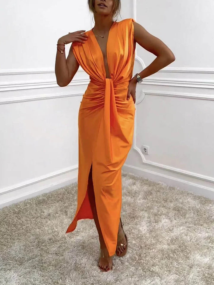 Jolira - Abito Midi Classico Con Spacco Drappeggiato Arricciato