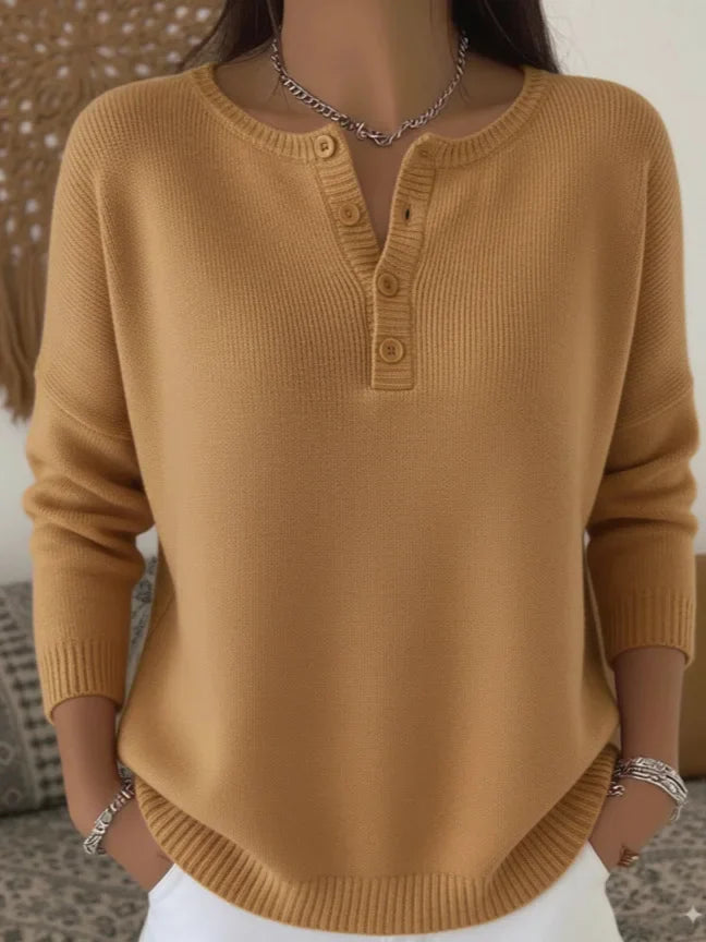 Nenneke - Elegante Maglione a Maniche Lunghe Con Bottoni