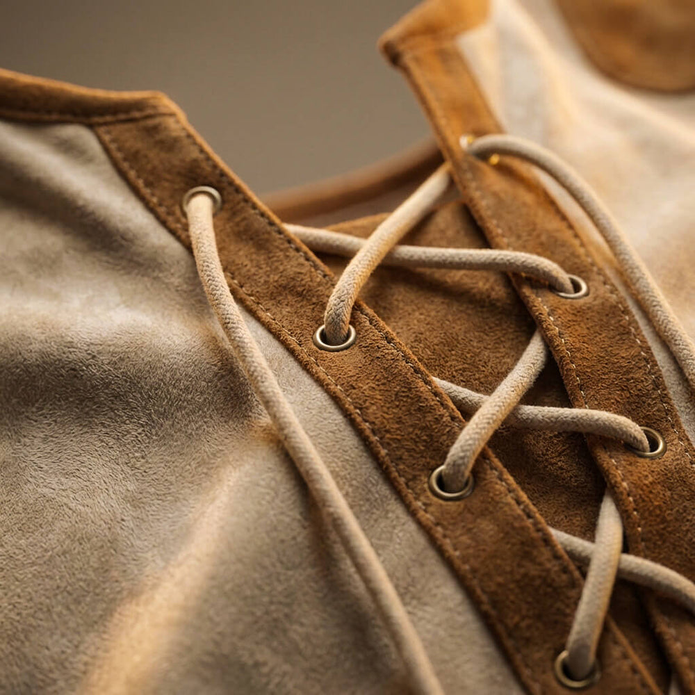 Kruno - Camicia Henley In Finta Pelle Scamosciata