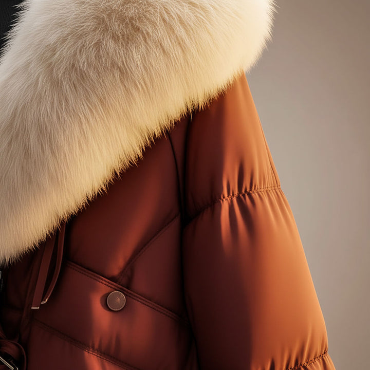 Enina - Elegante Cappotto In Cotone Con Collo In Pelliccia