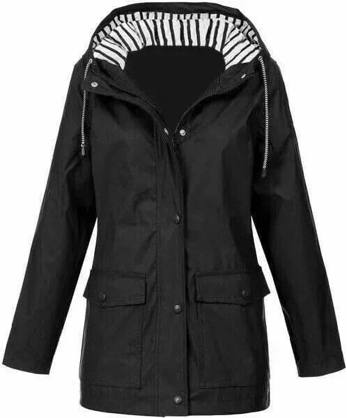 Ilektra - Elegante Manica Lunga Impermeabile Cappuccio Giacca