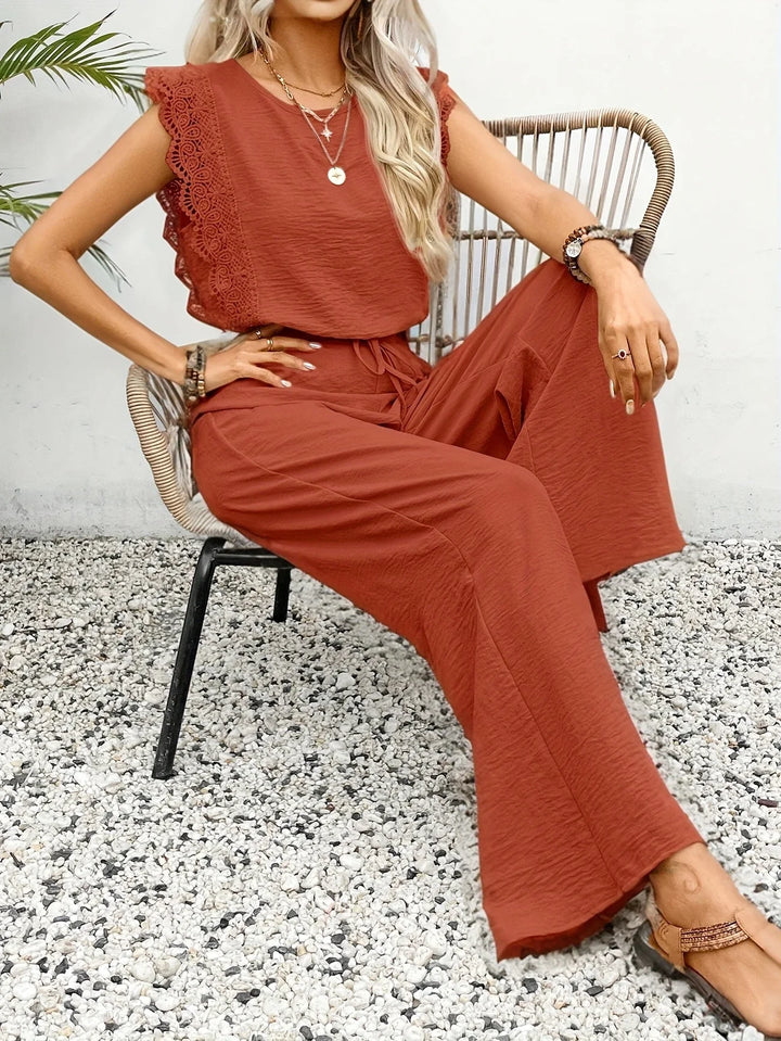 Ziva - Elegante Top In Pizzo e Pantaloni a Gamba Larga