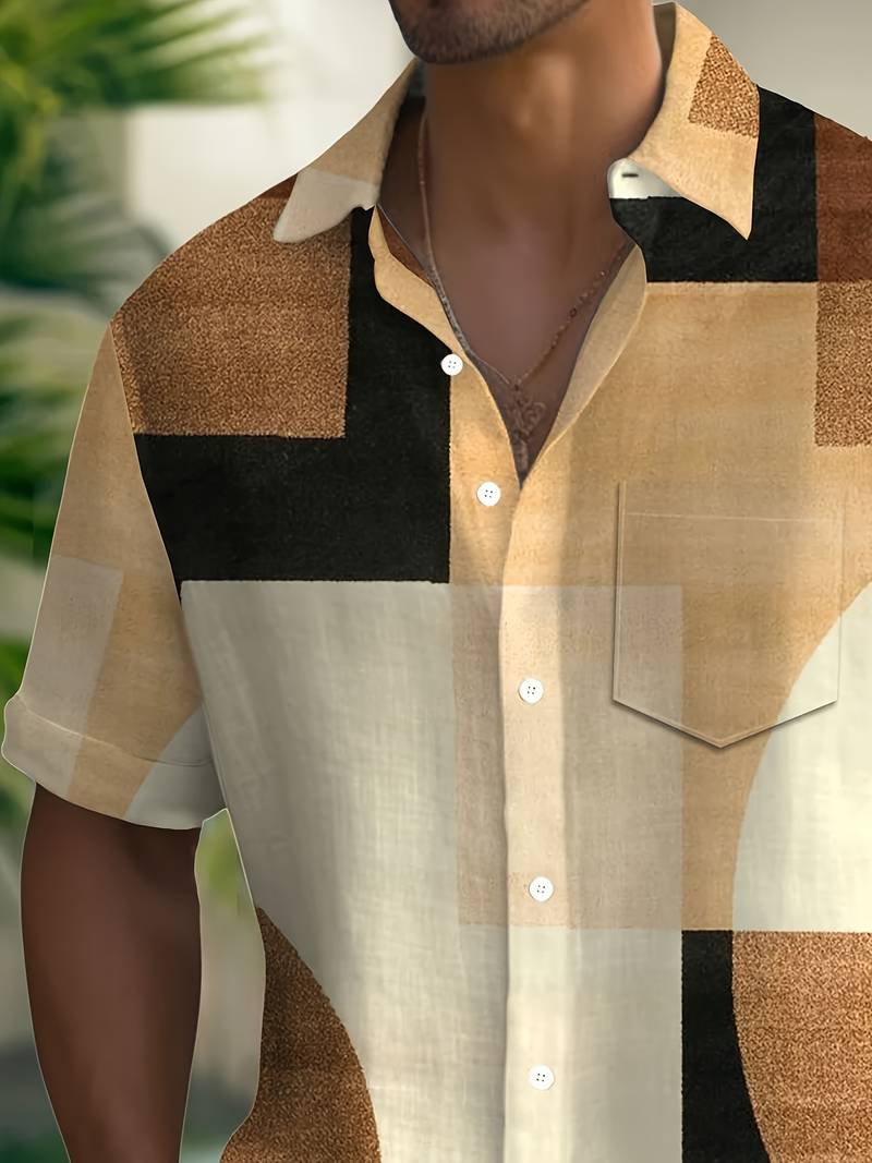 Boucher - Camicia a Maniche Corte Con Stampa Geometrica Vintage E Bottoni